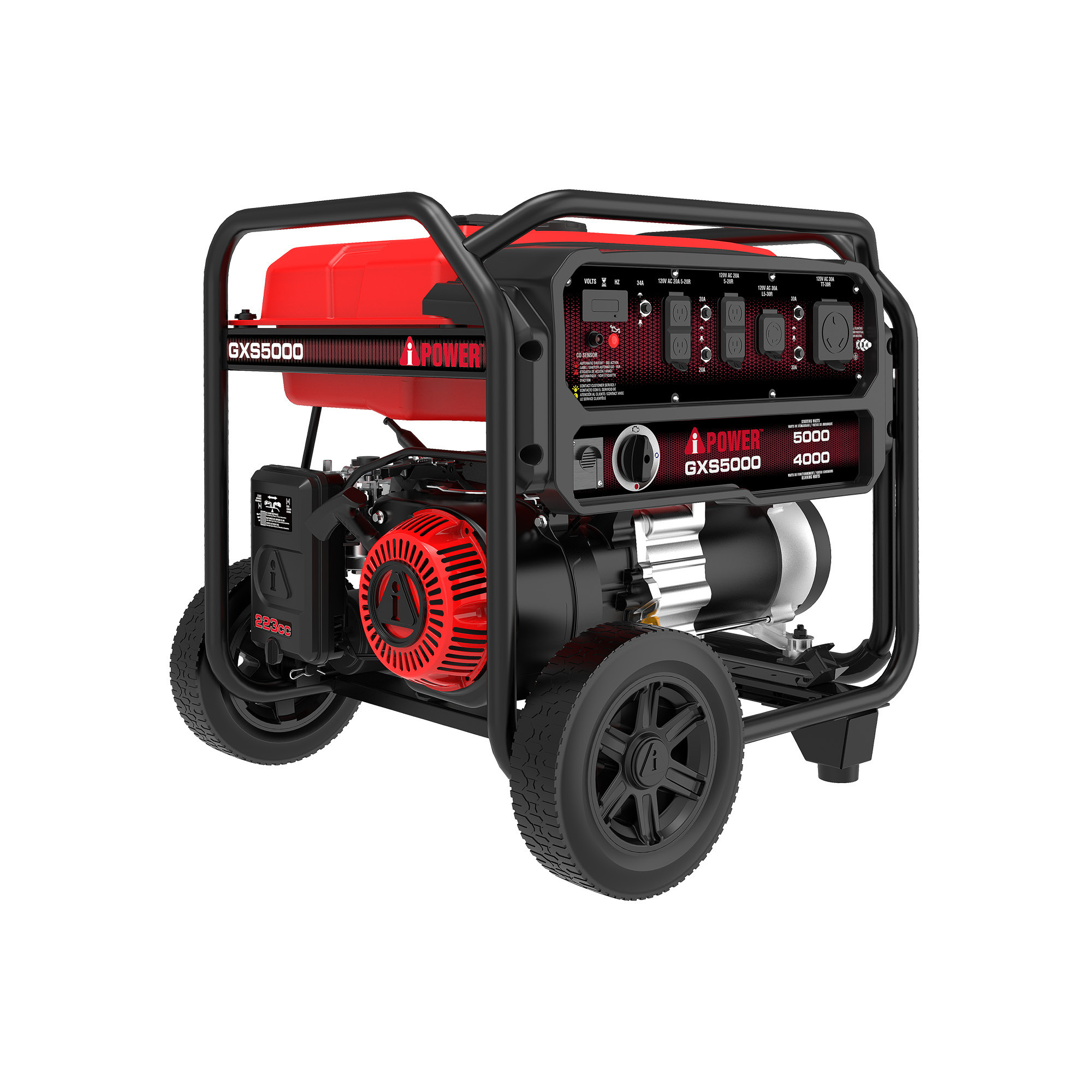 A-iPower Portable Generator — 4000W Running, 5000W Starting, 223cc OHV Engine, CO Sensor, Model# GXS5000